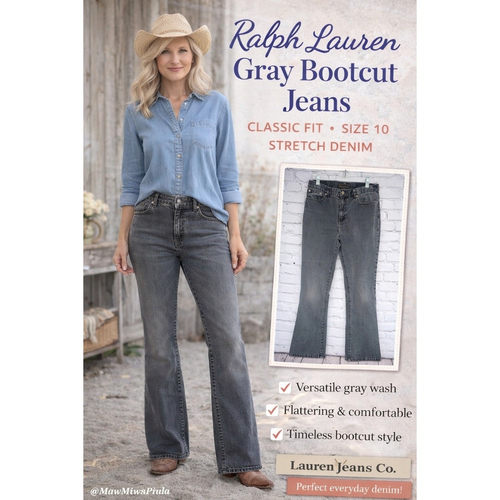 Lauren Jeans Co Ralph Lauren Gray Bootcut Jeans Size 10 Stretch Classic Fit